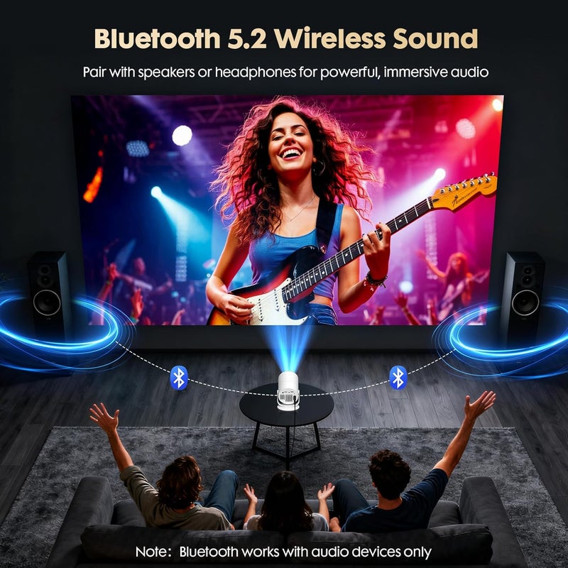 WISHOLY Mini Projector with Android 12 [Built-in App & Electric Focus] 1080P Support, Portable Movie Projector with WiFi and Bluetooth, 180° Rotatable, Compatible with Smartphone HDMI USB - Image 4